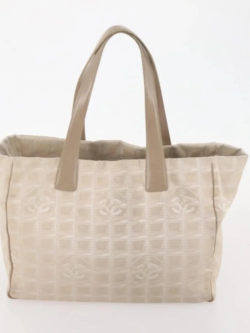 CHANEL New Travel Line Tote Bag Nylon 4 Set Beige CC Auth ti3920
